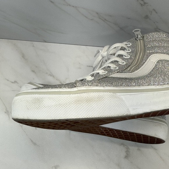 RARE✨Zip-Up✨VANS✨ Girls SK8-HI✨Silver Glitter✨ Size 3✨Sparkle - Picture 9 of 12